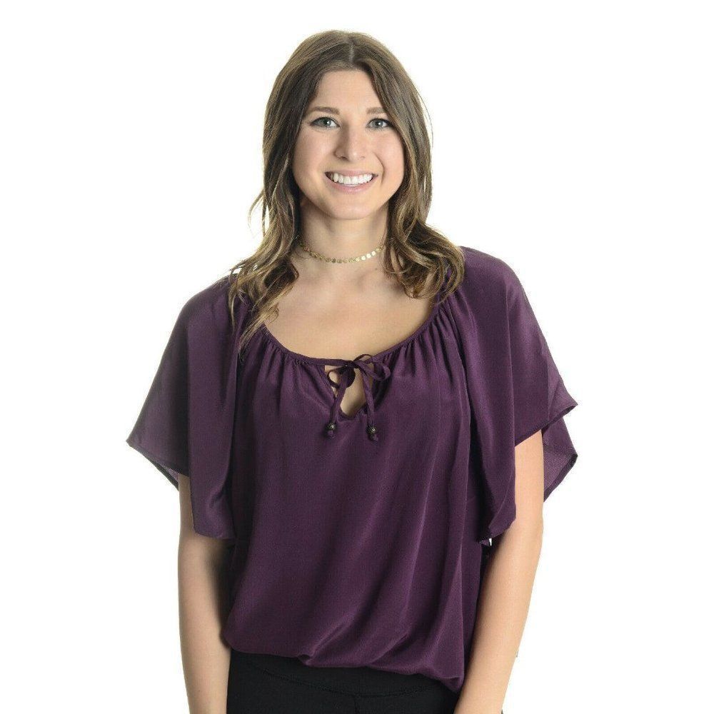 Ella Moss Marcelle Split Neck Top Flutter Sleeves